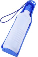 Pet Dog Travel Water Bottle, Foldable Dog Water Dispenser Portable 250ml or 500ml Dog Water Bottle with Drinking and Feeding Function, Water Feeder for Small Medium  Dogs Cats(250ML-Blue)