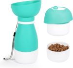 Portable Dog Water Bottle,600ml Leakproof Pet Travel Squeeze Bottles 3 in 1 Lightweight Dogs Cat Dispenser Bowl with 260ml Food Container Foldable Drinking Bottle for Outdoor Hikes Green