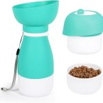 Portable Dog Water Bottle,600ml Leakproof Pet Travel Squeeze Bottles 3 in 1 Lightweight Dogs Cat Dispenser Bowl with 260ml Food Container Foldable Drinking Bottle for Outdoor Hikes Green