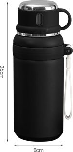 800ml 3-in-1 Double wall vacuum Leakproof stainless steel wide mouth insulated water bottle; tea tumbler with straw,cup,lid and lifting rope; travel coffee thermoses hot drinks; cold thermal flask - Image 2