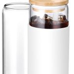 20oz Glass Water Tumbler with Silicone Protective Sleeve - Beer Can Glass Cups with Straw and Bamboo Lid, Iced Coffee Glasses, Cute Drinking Glasses for, Water Smoothie, Boba Tea, Gift - 1 Pack
