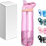 25oz Pink Water Bottle with Clip Handle and Locking Lid, Reusable Travel Tritan Water Bottle with Straw and Sports Plastic Water Bottle - Pink