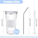 2 pcs Iced Coffee Cups with Lids, 16 oz Glass Cups with Lids and Straws, Reusable Tumbler with Silicone Sleeve, Wide Mouth Can Shaped Drinking Glasses for Coffee Juice Water Smoothie (White) - Image 2