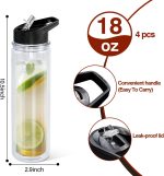 18oz 4 Pack Double Wall Clear Water Bottle Bulk Plastic Snow Globe Tumbler with Handle Lid, Acrylic Pre-Drilled Hole With Stopper Sippy Snow Globe Water Bottle for Scool Sport DIY Gift - Image 2