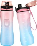 Water Bottle,25 oz Motivational Water Bottle with Time Marker,Sports Water Bottle with Carrying Strap,Leakproof & BPA Free,Reusable,for Teenager, Adult,Outdoors, Cycling, School & Office