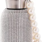 Bling Insulated Water Bottle Double Wall Stainless Steel Vacuum Flask with Glitter Rhinestones Diamond 10 oz Keep Cold Water Bottle with Pearls Bracelet Handle (Silver Diamond)