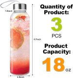 3 Packs Glass Water Bottles with Lid Clear Juice Bottles Reusable Bottle with Stainless Steel Cap Glass Cups Liquid Storage Containers for Juicing Beverage Refrigerator Travel-18oz - Image 2