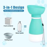 Portable Dog Water Bottle,600ml Leakproof Pet Travel Squeeze Bottles 3 in 1 Lightweight Dogs Cat Dispenser Bowl with 260ml Food Container Foldable Drinking Bottle for Outdoor Hikes Green - Image 2