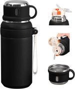 800ml 3-in-1 Double wall vacuum Leakproof stainless steel wide mouth insulated water bottle; tea tumbler with straw,cup,lid and lifting rope; travel coffee thermoses hot drinks; cold thermal flask