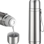 Stainless Steel Thermal Bottle Vacuum Insulated Coffee Trave Mug for Hot and Cold Drinks Double Walled Sport Water Flask with Cup 17Oz/500Ml(Silver)