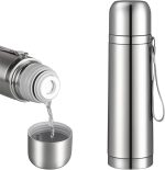 Stainless Steel Thermal Bottle Vacuum Insulated Coffee Trave Mug for Hot and Cold Drinks Double Walled Sport Water Flask with Cup 17Oz/500Ml(Silver)