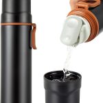 Insulated Water Bottle-Stainless Steel Vacuum Coffee Cup with Handle,Flask Double Walled Sport Travel Mug with Leakproof Lid,Keep Hot & Cold 12 Hours BPA Free 15oz(Black)