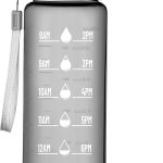 Clear Water Bottle, Wide Mouth Leakproof Water Bottle with Time Marker, 26OZ Plastic Water Bottles, Lightweight for Sports, Travel, Black