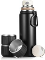 750ml/27 OZ Coffee Thermo with 3 cups, Insulated Water Bottle, Stainless Steel Vacuum Flask Set for Hot and Cold Drinks, Gifts Box