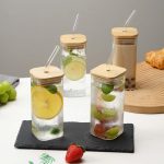 Glass Cups with Lids & Straws 4 pcs Set Square shaped, Drinking Glasses Beer Glasses Tumblers Cups Water Bottles for Iced Coffee, Cocktail, Beer, Soda, Whiskey - Image 2