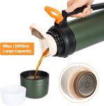 88oz Large Coffee Thermo for Travel, 2500ml Insulated Stainless Steel Water Bottle with Cup and Handle, Water Jug for 24hr Hot and Cold drinks, Vacuum Flask for Camping, Fishing & Working, Olive - Image 2