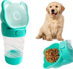 Dog Water Bottle Portable,Leak Proof Puppy Water Bottle Dispenser with Food Container,Lightweight Travel Water Bowl for Dogs Outdoor Walking Travel Hiking(19 OZ,Green)