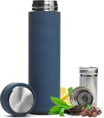 All-in-One Tea Thermos with Infuser for Loose Tea, Coffee, Fruit-Infused Water (Hot/Cold) - 16.9oz Insulated Stainless Steel Coffee Travel Mug, Tea Infuser Cup, Leakproof Tea Cup