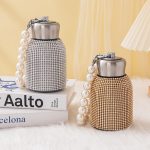 Bling Insulated Water Bottle Double Wall Stainless Steel Vacuum Flask with Glitter Rhinestones Diamond 10 oz Keep Cold Water Bottle with Pearls Bracelet Handle (Silver Diamond) - Image 2