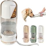 Portable Pet Food and Water Dispenser, 2 in 1 Cat & Small Dog Water Bottle & Food Container, Lightweight, BPA Free Pet Water Bottle Traveling Essentials for Walking & Hiking - White