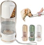 Portable Pet Food and Water Dispenser, 2 in 1 Cat & Small Dog Water Bottle & Food Container, Lightweight, BPA Free Pet Water Bottle Traveling Essentials for Walking & Hiking - White