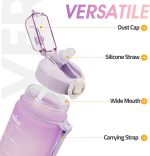 Motivational Water Bottle with Time Marker- 32oz Water Bottles with Times to Drink, Leakproof & BPA Free Sports Water Bottle with Straw & Carry Strap for Fitness, Gym, and Outdoor Sports - Image 2