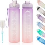 Motivational Water Bottle with Time Marker- 32oz Water Bottles with Times to Drink, Leakproof & BPA Free Sports Water Bottle with Straw & Carry Strap for Fitness, Gym, and Outdoor Sports