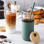20oz Glass Water Tumbler with Silicone Protective Sleeve - Beer Shaped Glass Cups with Straw and Bamboo Lid, Iced Coffee Glasses, Cute Drinking Glasses for Water, Smoothie, Gift - Cambridge Blue - Image 2
