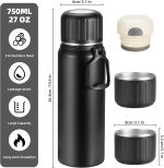 750ml/27 OZ Coffee Thermo with 3 cups, Insulated Water Bottle, Stainless Steel Vacuum Flask Set for Hot and Cold Drinks, Gifts Box - Image 2