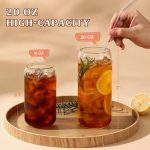 20 OZ Glass Cups with Bamboo Lids and Glass Straw - Beer Shaped Drinking Glasses Set, Iced Coffee Glasses, Cute Tumbler Cup, Aesthetic Coffee Bar Accessories, Gift - 2 Pack - Image 2