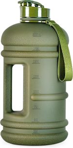 2.2 Liters Gym Big Sports Water Bottles for Men - Reusable BPA Free Plastic Clear Water Jug - Unique Water Bottles, Comfurtable to Touch and Easy to Clearn - Matte Olive Water Boottle