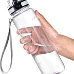 Water Bottle, 32oz Motivational Sports Water Bottle with Time Marker - Times to Drink - Tritan, BPA Free, Wide Mouth Leakproof, Clear (1 Bottle)