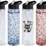 18oz 4 Pack Double Wall Clear Water Bottle Bulk Plastic Snow Globe Tumbler with Handle Lid, Acrylic Pre-Drilled Hole With Stopper Sippy Snow Globe Water Bottle for Scool Sport DIY Gift