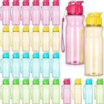 30 Pieces Plastic Water Bottles for Adult Bulk 17 oz Water Bottle Bulk Reusable Leak Proof Portable Drink Bottles Sport Drink Bottles with Handle Strap for Gym Outdoor