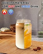 Drinking Glasses with Bamboo Lids and Glass Straw 8PCS Set, 16oz Glass Cups with Lids and Straws, Beer, Iced Coffee Glasses, Soda, Gift 2 Cleaning Brushes - Image 2